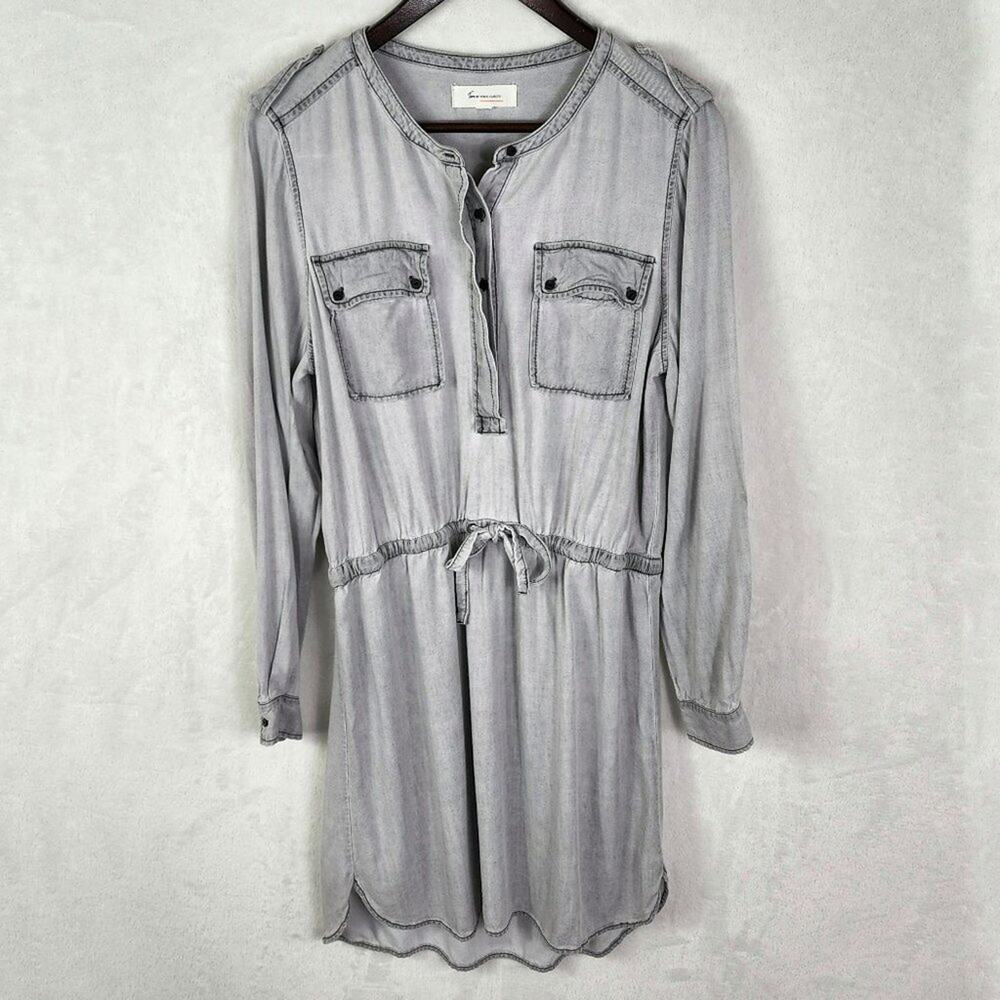 Two by Vince Camuto Shirt Dress Women M Grey Rayon Drawstring Waist & Pockets
